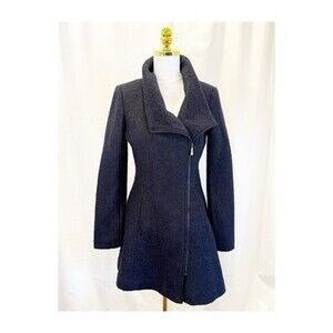 Guess Los Angeles Women’s Navy Wool Blend Coat Asymmetrical Zip Jacket Sz S